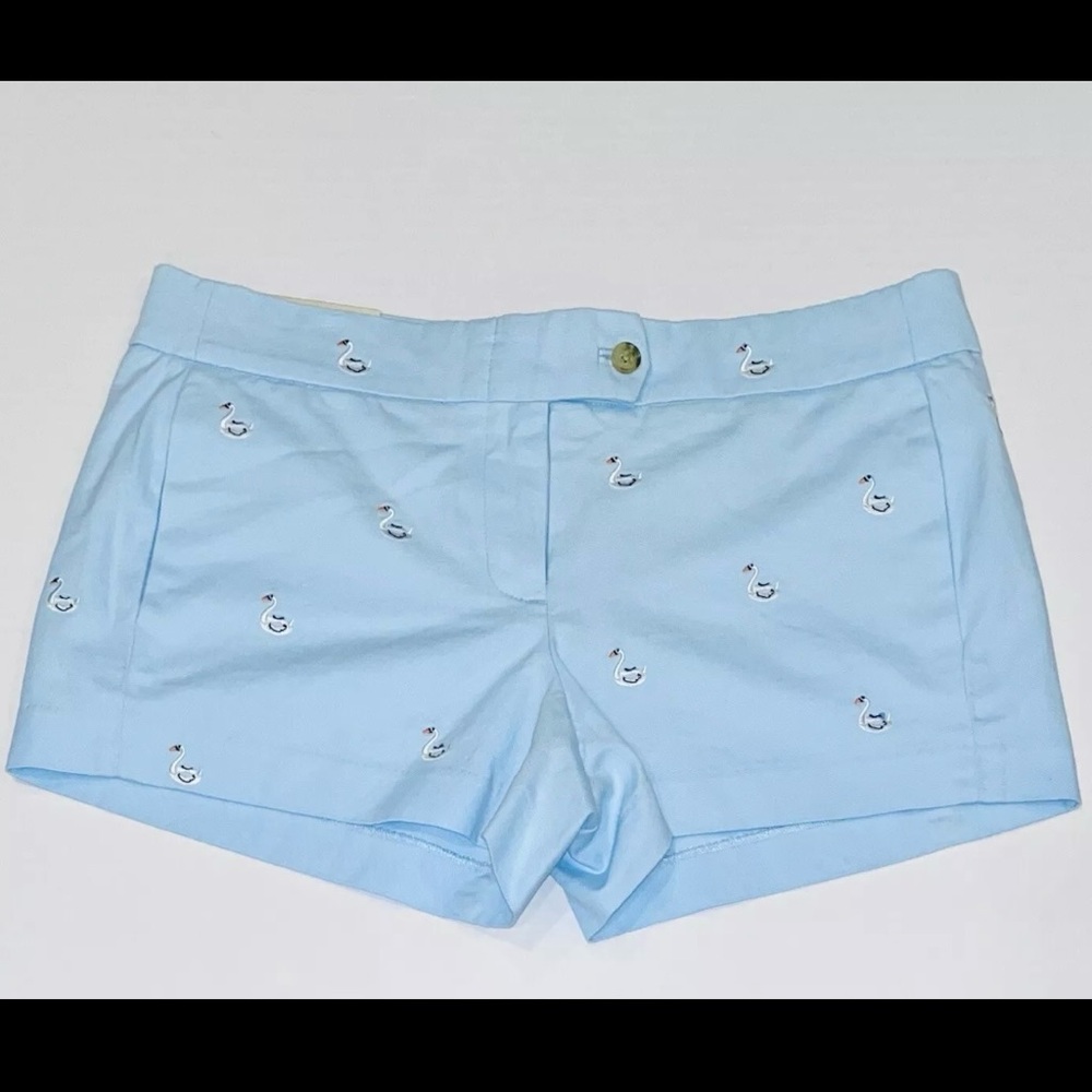 J.CREW Blue Chino Swan Embroidered City Fit Mid Rise Shorts 3” Inseam NWOT Sz 00